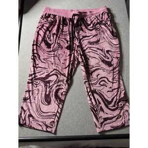 Cozy Brand Women's Pink And Burgandy Velour Swirl Design Crop Lounge Pants 3X